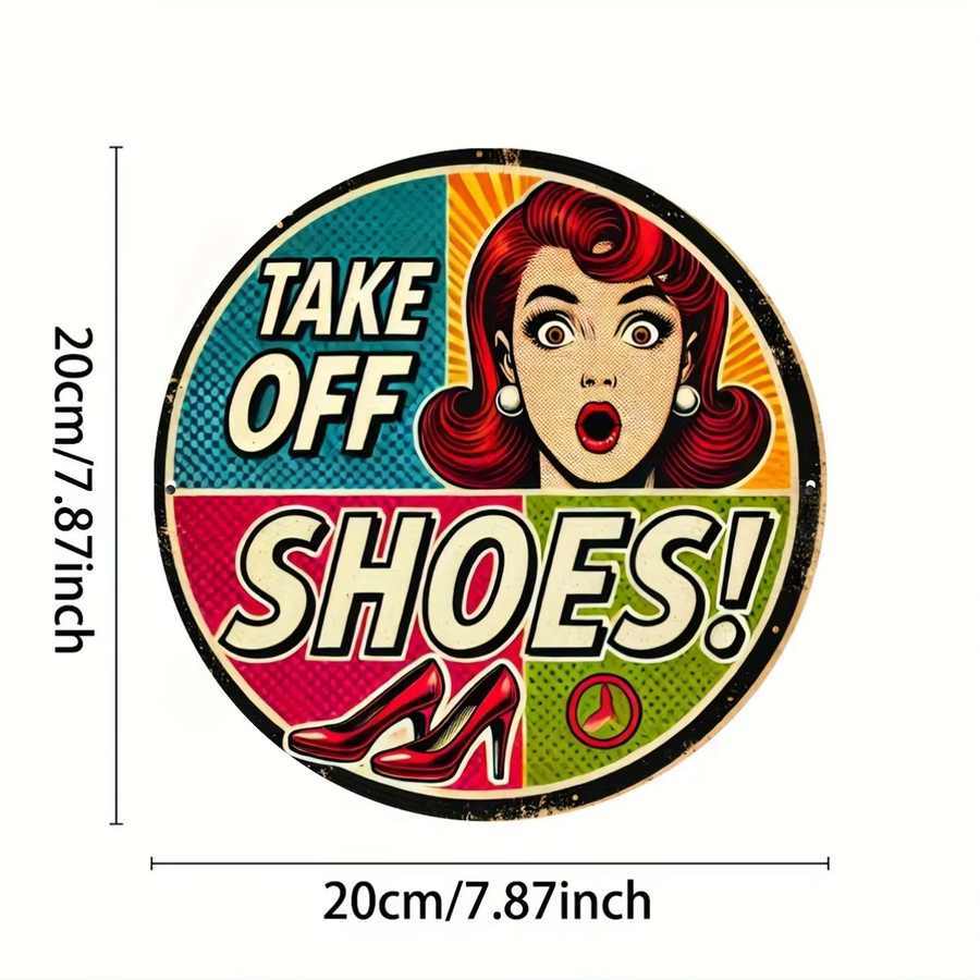 Potdemiel Vintage-Wandschild Take Off Shoes aus Metall, runde Metalldekoration in Multicolour, Durchmesser: 19,81 cm - Bild 2