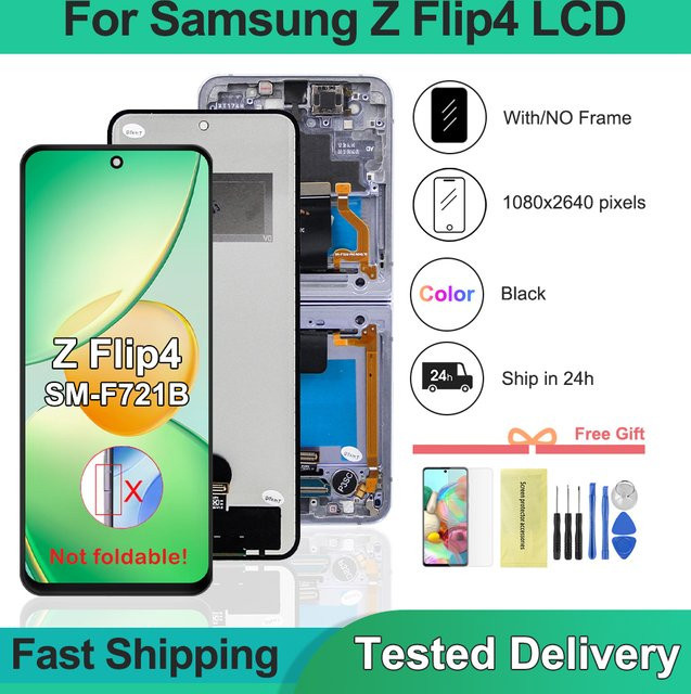 Samsung Z Flip 4 5G Ersatz LCD-Display in TFT-Qualität, Farbe: Schwarz, kompatibel mit SM-F721 F721B - Bild 1