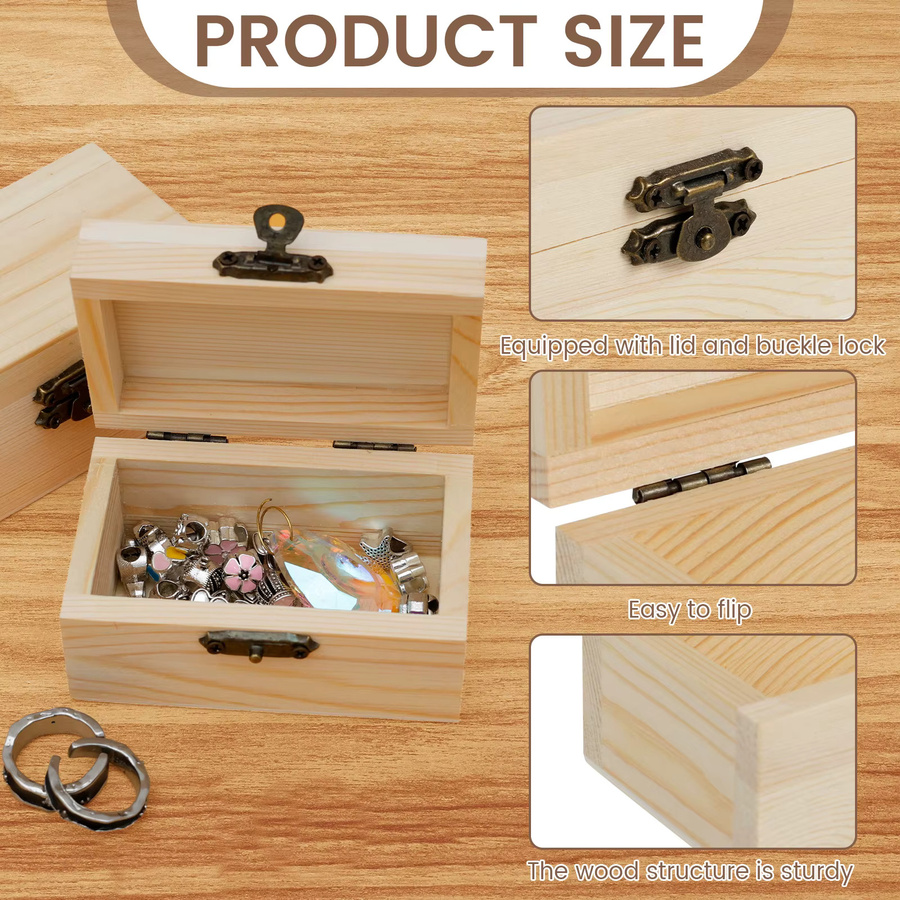 10 Stück Mini-Schmuck-Aufbewahrungsboxen von Willstar aus Holz in Braun mit Deckel als leere Bastelbox und Schatztruhe für DIY-Projekte - Bild 3