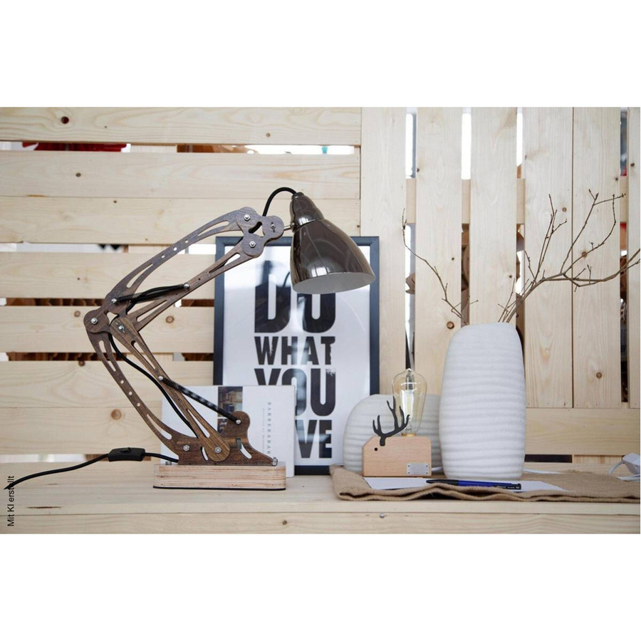 Kayoom Tischleuchte Merop aus Teakholz in Braun mit E27 Fassung, B/H/T: 22 x 55 x 18 cm - Bild 2