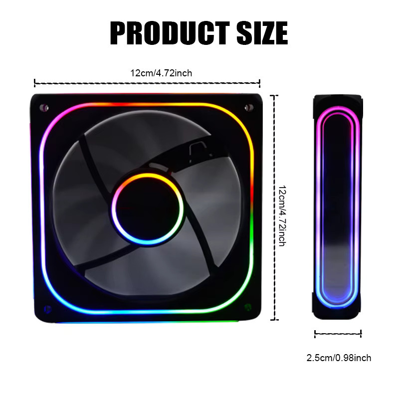 MANMU RGB Computergehäuselüfter zur Luftkühlung in Multicolour, 120 mm, 2-polig - Bild 2