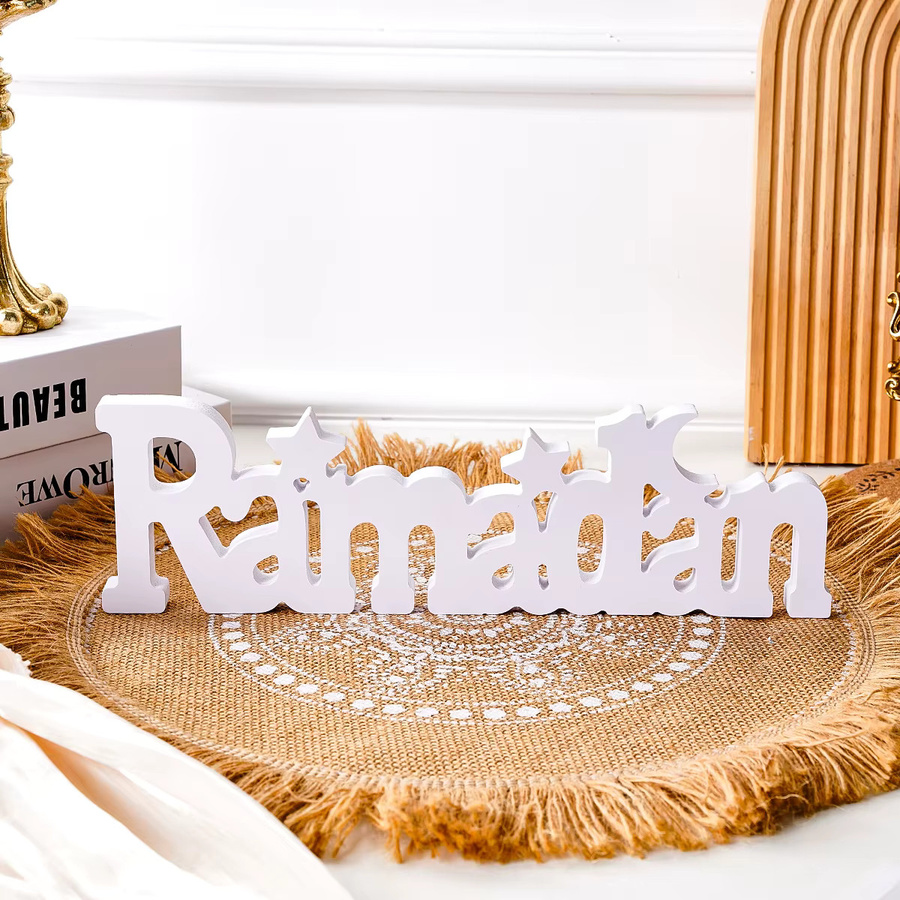 Moderner Ramadan-Dekoartikel aus Holz mit Stern, Mond und Schneeflocken in Weiß - Bild 2