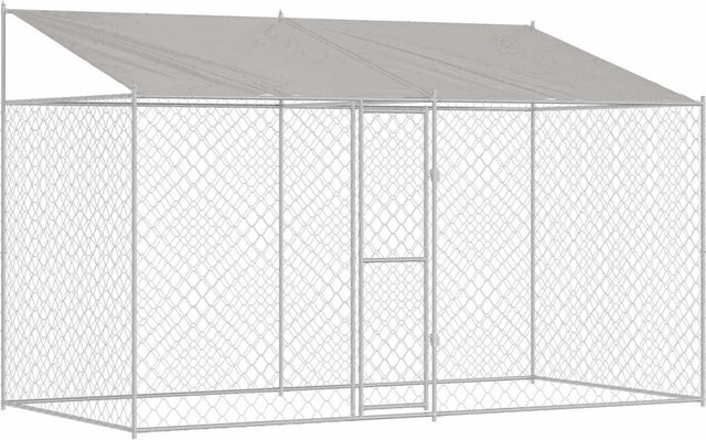 vidaXL Hundekäfig mit Dach in Silber aus Stahl und PE, wetterfest, B/T/H: 400 x 200 x 256 cm - Bild 1