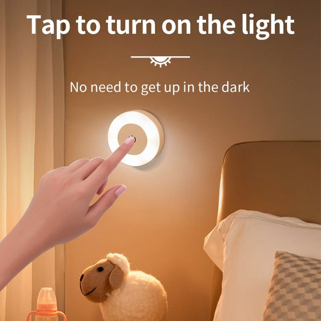 MeeToo LED Touch Glow Nachtlicht in Weiß, wiederaufladbar und 3-farbig verstellbar für Babyzimmer, Schlafzimmer und Badezimmer - Bild 1
