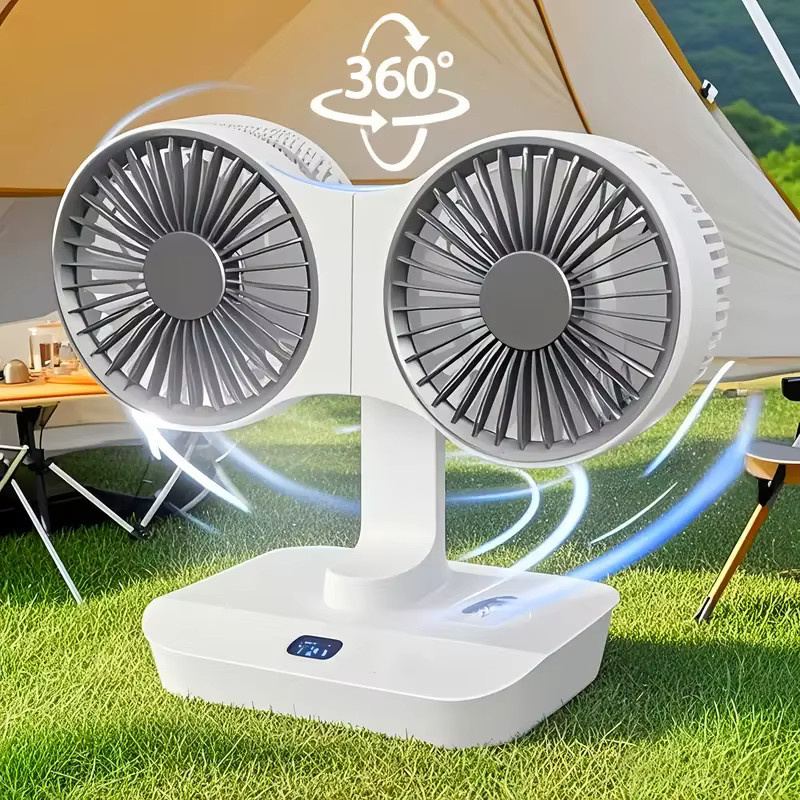 CREAROMA Multifunktionaler Doppelkopf-Tischventilator mit 4 Geschwindigkeitsstufen und digitalem Display sowie Nachtlicht in Weiß - Bild 2