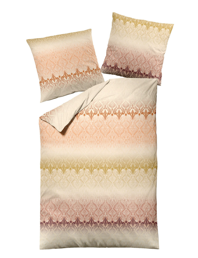 Dormisette Fein Biber Bettwäsche mit Ornamente in Gelb Orange Beere, Material: Baumwolle, B/H: 135 x 200 cm, Kissen: 80 x 80 cm - Bild 1