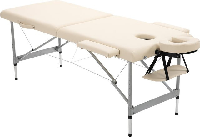 HOMCOM Massageliege mit 7 Zonen, klappbarer Massagetisch aus Aluminium und Kunstleder mit Kopfstütze und Armlehnen, höhenverstellbar, Beige - Bild 1