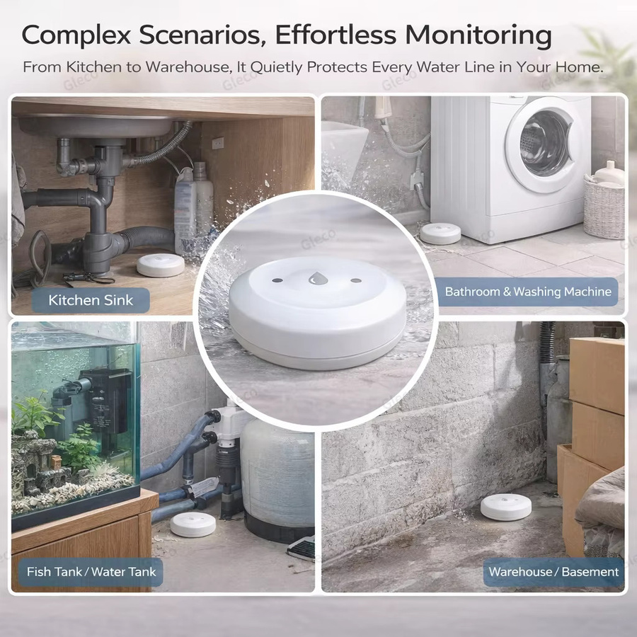 Coolo Zigbee Wasserlecksensor zur Überschwemmungsdetektion in Weiß, kompatibel mit Tuya Smart Life und Zigbee2mqtt für Küche und Badezimmer - Bild 2
