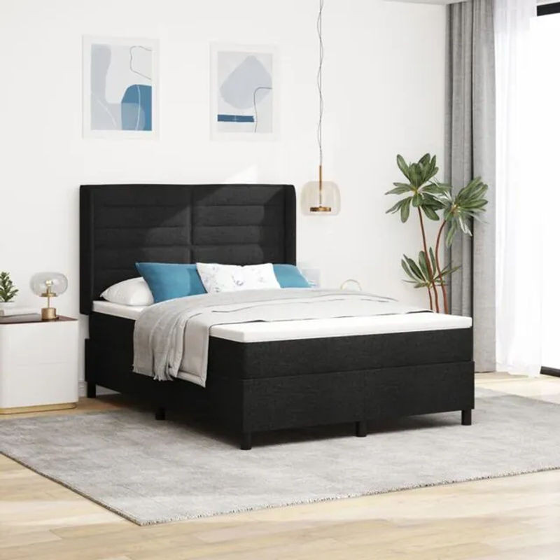Modernes Boxspringbett mit Matratze von vidaXL in Schwarz aus Stoff, B/T/H: 140 x 190 x 128 cm - Bild 1