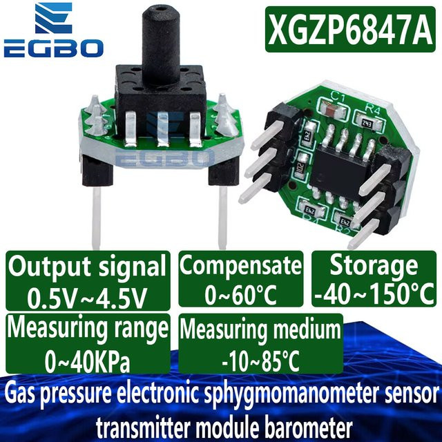 EGBO XGZP6847A Elektronisches Gasdruck-Sensor Modul Barometer mit Schlauch, 3,3 V/5V, 0-40kPa, Grün - Bild 1