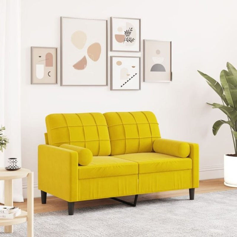 Vidaxl 2-Sitzer-Sofa aus Samt mit Zierkissen in Gelb, Breite: 120 cm - Bild 1