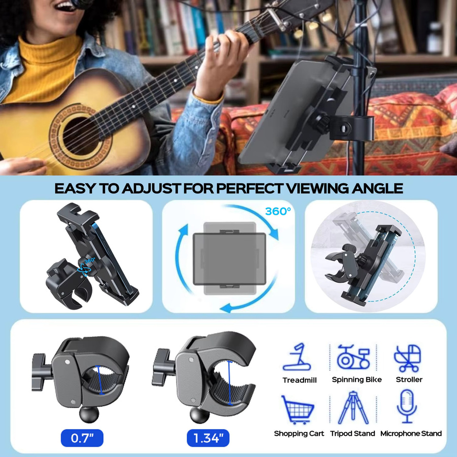 Universelle Tablet und Smartphone Halterung für Spin Bike und Heimtrainer, kompatibel mit 4,7 bis 13 Zoll, Farbe: Schwarz - Bild 6