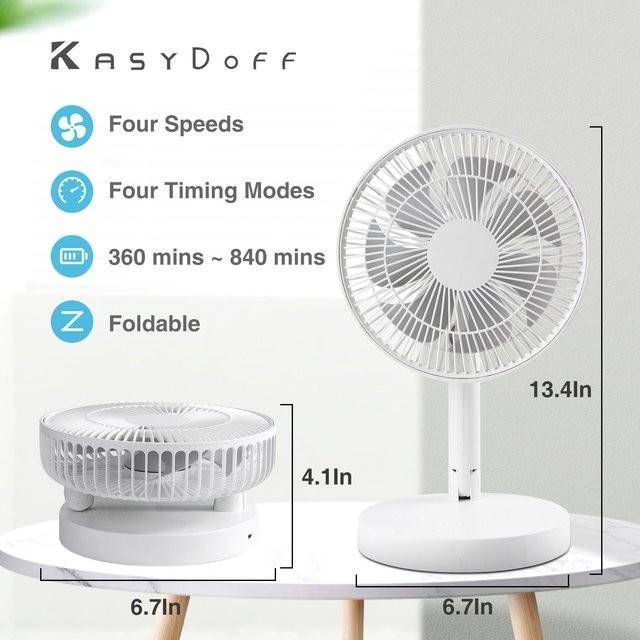 KASYDoFF wiederaufladbarer USB-Tischventilator in Weiß, tragbarer Mini-Standventilator mit 7200 mAh Akku, faltbarer Kühlventilator für Schreibtisch, Büro und Schlafzimmer - Bild 1