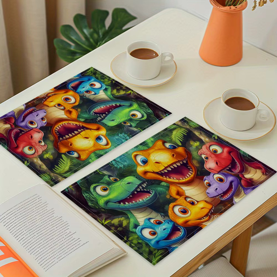 VIKAMA 4er-Set Platzsets mit niedlichem Cartoon-Dinosaurier-Motiv in Mehrfarbig, rechteckig aus PVC für Kinderzimmer und Restaurant - Bild 4