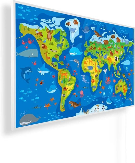 Könighaus Infrarotheizung Weltkarte Kinderzimmer Edition in Weiß und Multicolour, 450 W - Bild 1