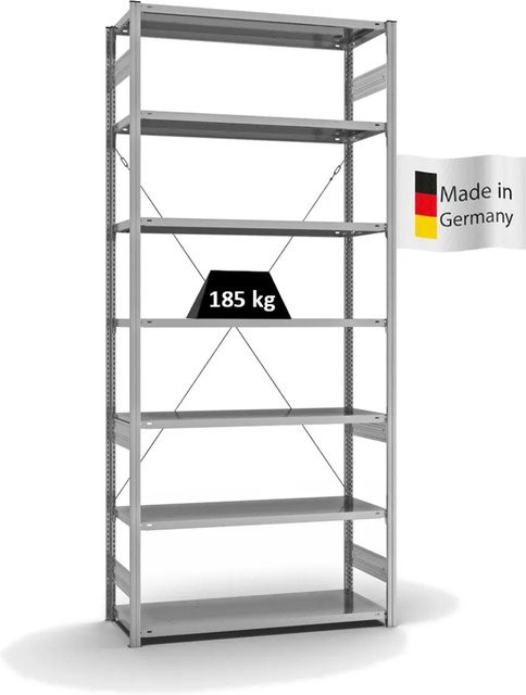 PROREGAL Fachbodenregal Stecksystem T-Profil Light-Duty, 7 Ebenen, verzinkt, Farbe: Silber, H x B x T: 300 x 130 x 50 cm - Bild 1