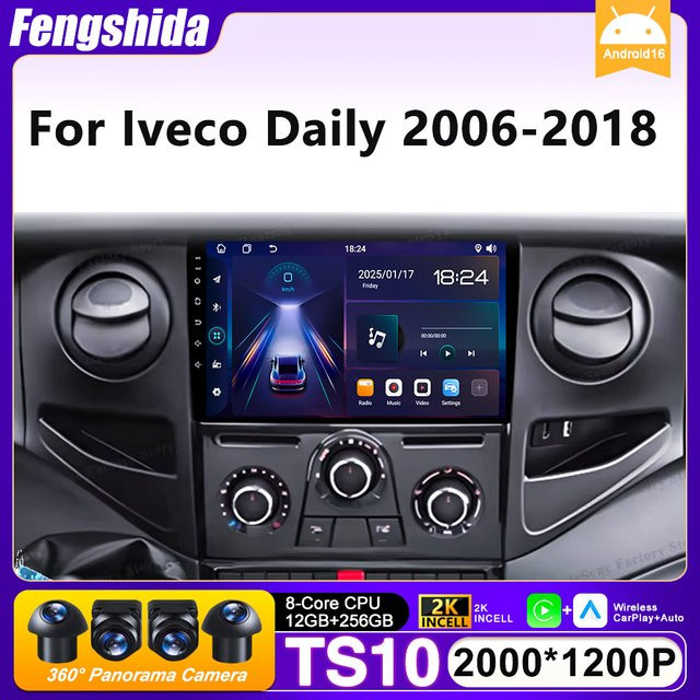 FengShiDa Autoradio mit 16 Zoll Android Bildschirm für Iveco Daily 2006-2018 mit Carplay, Android Auto, GPS und 5G/4G Unterstützung in Schwarz - Bild 1