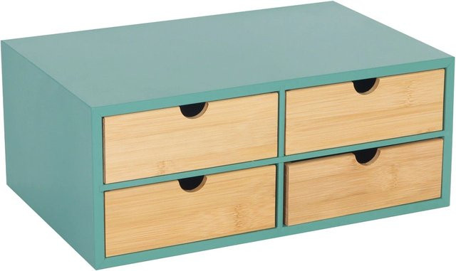 Relaxdays Schreibtisch Organizer aus Bambus und MDF in Mint Natur mit 4 Schubladen, B/T/H: 33 x 14 x 21 cm - Bild 1