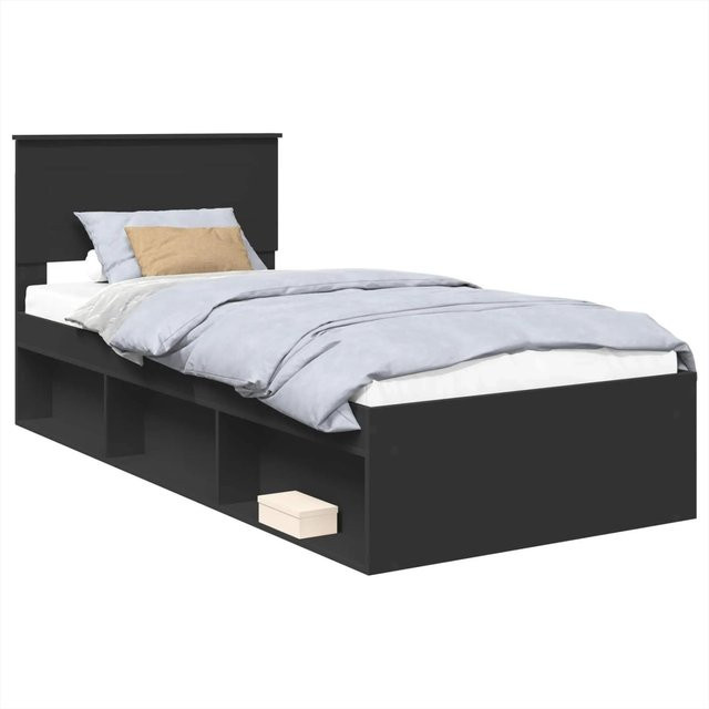 vidaXL Bettrahmen mit Kopfteil aus Holzwerkstoff in Schwarz, B/T/H: 90 x 200 cm - Bild 1