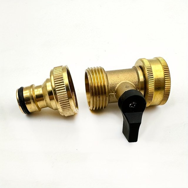 3/4 Zoll Messing-Kugelhahn mit Schnellkupplung und BSP-Gewindeadapter in Gold für Gartenschläuche und Wasserrohrverschraubungen - Bild 1
