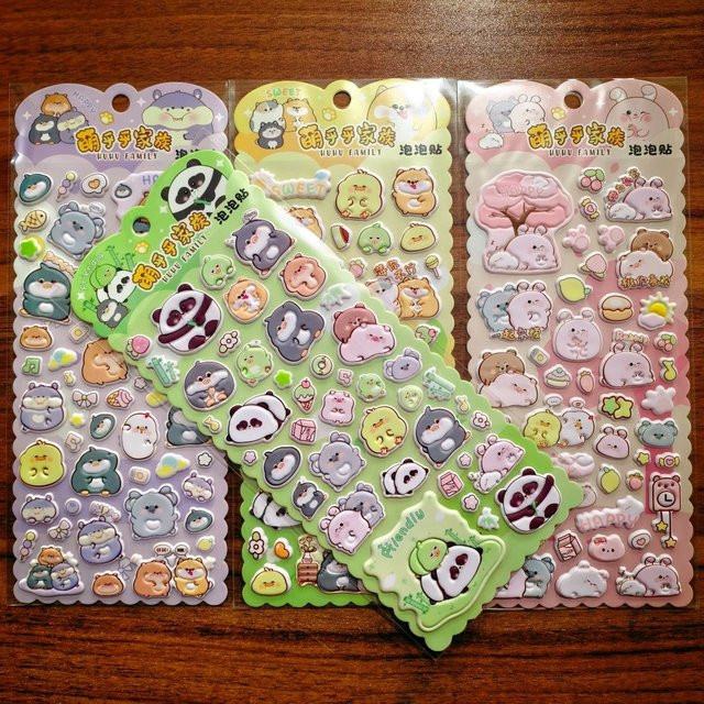 Kawaii Panda & Friends Puffy-Sticker im 4er-Pack, bunte Tier-Aufkleber von Papery Pop Store für Scrapbooking und Basteln - Bild 1