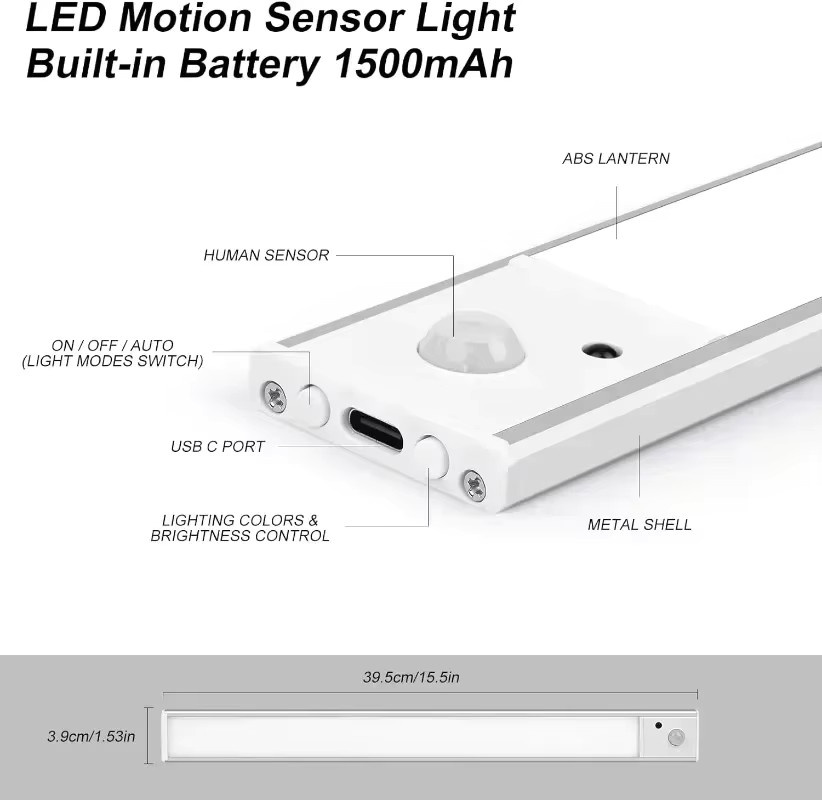 SKYSHADOW Kabellose LED-Nachtleuchte in Weiß mit Bewegungssensor und Fernbedienung, USB-aufladbar für Schrank, Küche und Schlafzimmer - Bild 6
