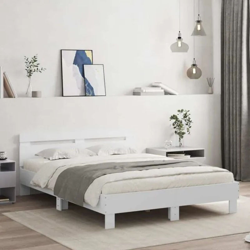 vidaxl Doppelbett mit Kopfteil aus Holzwerkstoff in Weiß, B/T/H: 140 x 200 cm - Bild 1
