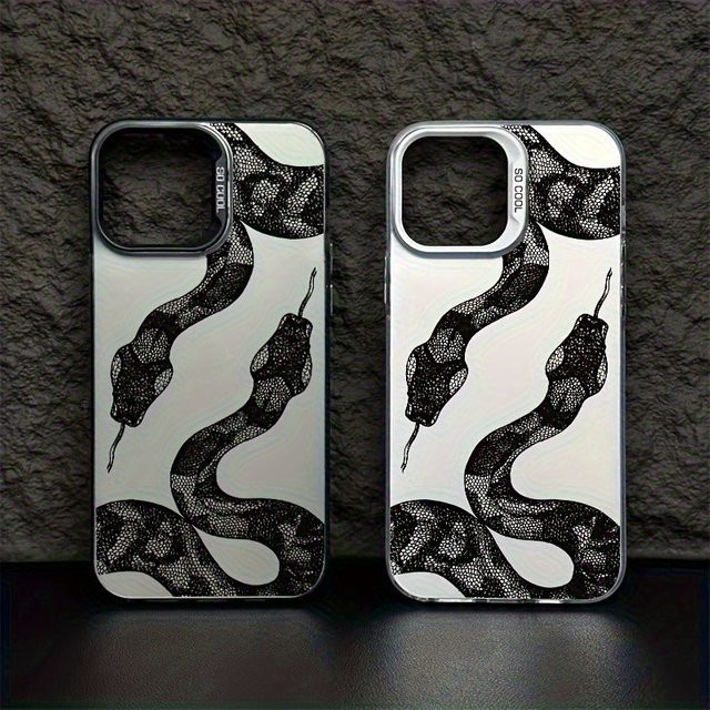 Handyhülle mit Schlangenmuster in Schwarz, Weiß und Silber-Chrom für Apple iPhone 17 16 15 14 13 12 11 Pro Max Serie - Bild 1