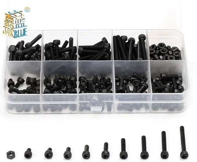 JARBLUE Sortiment Set DIN 912 Innensechskant Rundkopfschrauben und Muttern in Schwarz, 300 Teile (M2, M2,5, M3) - Bild 1