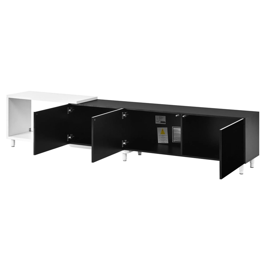 ModernLuxe Ausziehbares TV-Möbel in Schwarz mit 3 Lackierten Türen aus MDF und Metall, B/T/H: 120 x 44,7 x 38 cm - Bild 2