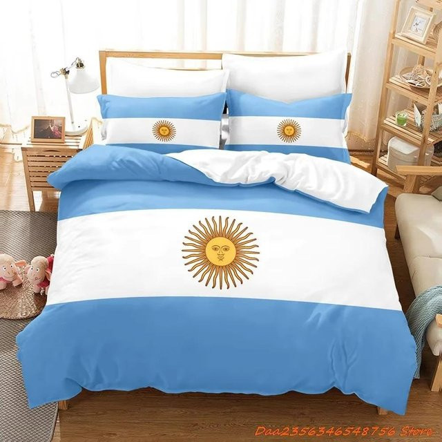 Argentinien Flagge Bettwäsche Set mit 3D-Druck aus Mikrofaser, Blau/Mehrfarbig, B/H: 135 x 200 cm - Bild 1