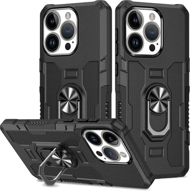 Stoßfeste Ringhülle mit Magnethalter für iPhone 17 Air bis iPhone 11 Pro Max in Pink und Black - Bild 1