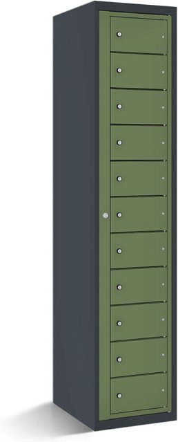 rotstahl Fächerschrank mit Zentraltür und 11 Fächern in Hellgrün mit anthrazitgrauem Korpus, B/T/H: 40 x 50 x 180 cm - Bild 1