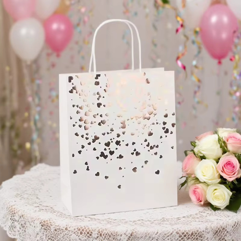 Heißpräge-Papiertüten mit Griffen für Geburtstage, Hochzeiten und Partys in Braun und Weiß - Bild 2