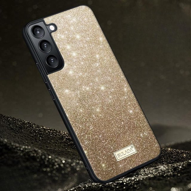 Luxus Lederhülle für Samsung Galaxy S25 Ultra in Gold mit Flash-Puder Design und Sturmschutz - Bild 1