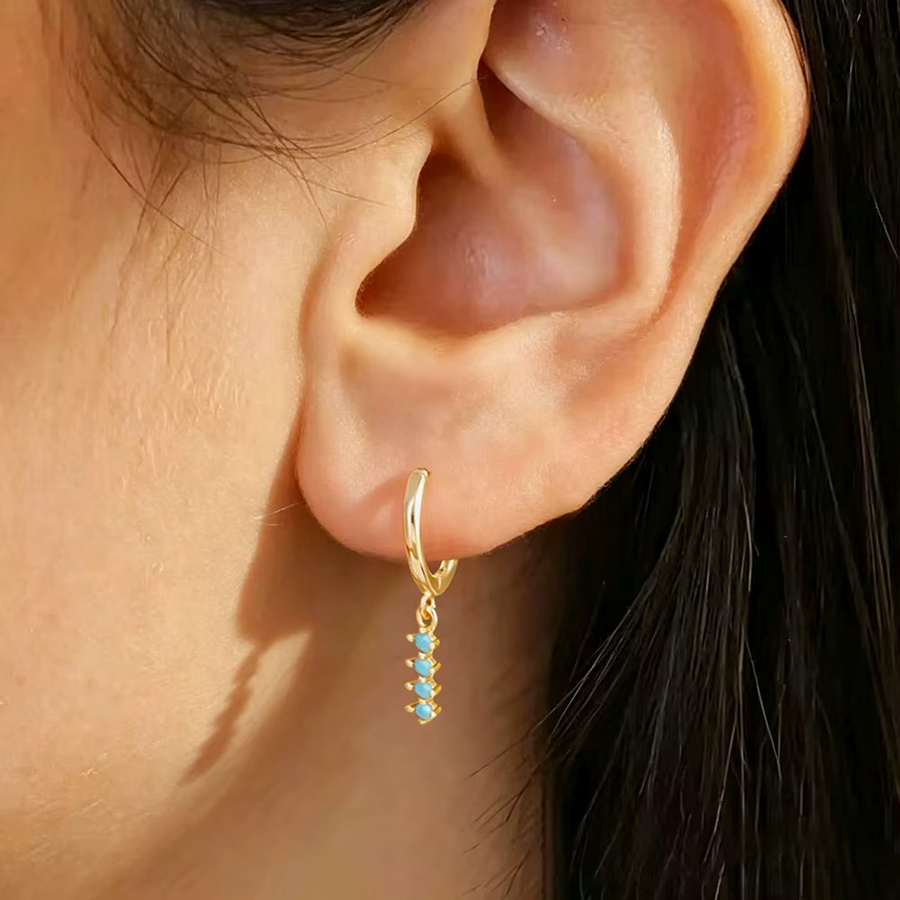 Maodane Ohrhänger, blau, geometrisch, Zirkonia, 14 Karat vergoldet, Damen - Bild 2