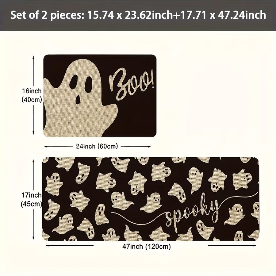 VIKAMA Halloween-Teppich mit süßem Geist, wasserabweisende und rutschfeste Bodenmatte für Küche und Outdoor - Bild 2