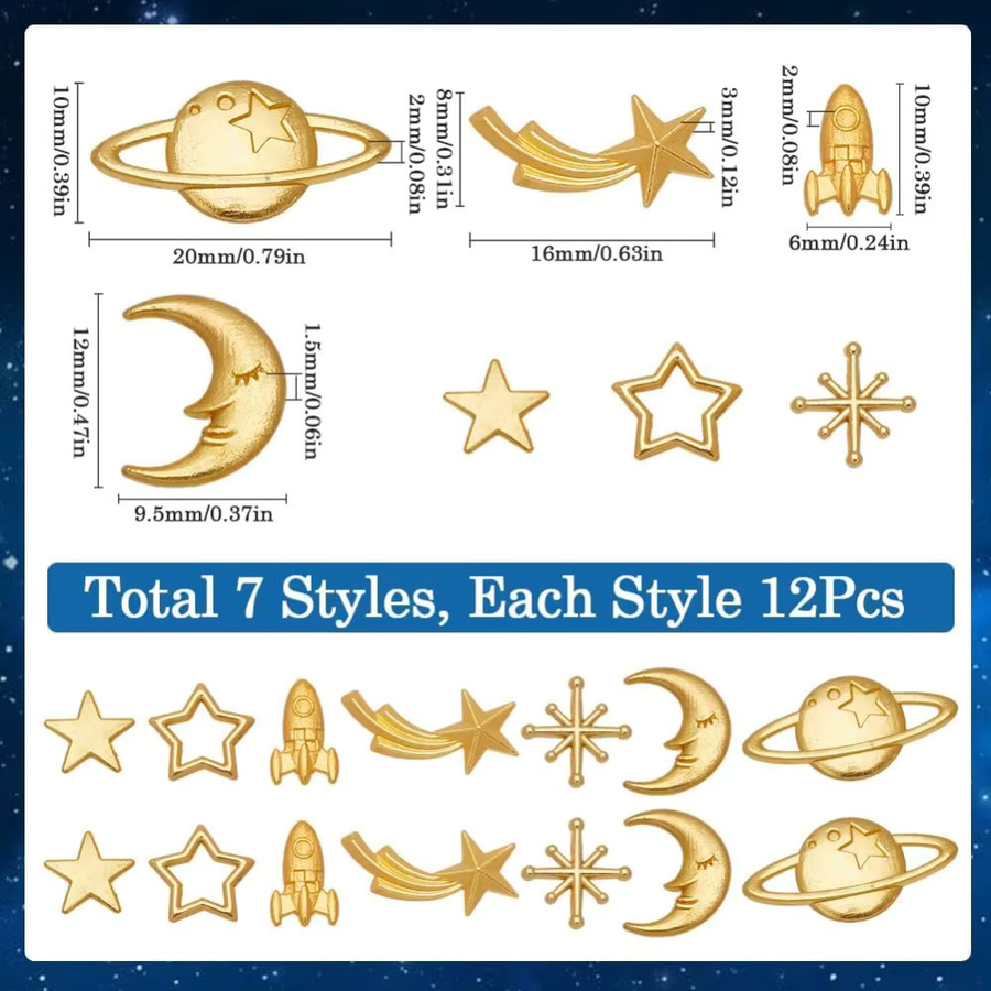 Charms Stern Mond Planet, Gold, Unisex - Bild 2