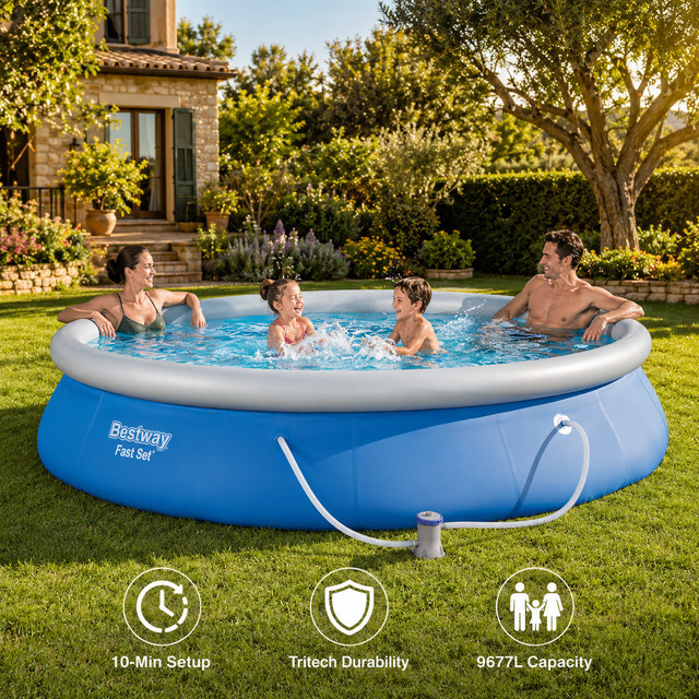 Bestway Aufblasbarer Rundpool mit Filterpumpe, Blau, Durchmesser: 457 cm, Höhe: 84 cm, 9677 l Fassungsvermögen - Bild 1