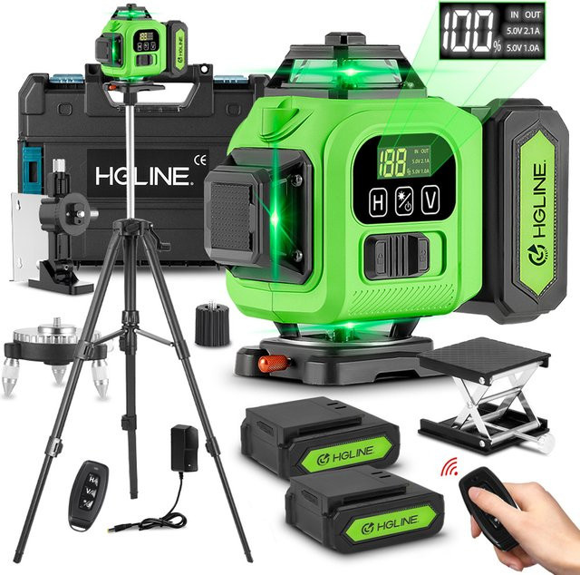 HGLINE 16-Linien Laserwasserwaage Profi-Baulaser mit 360 Grad horizontaler und vertikaler Nivellierung, grüner Laser, inklusive 6000mAh Akku - Bild 1