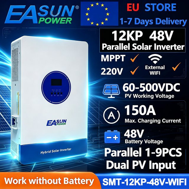 EASUN POWER Hybrid-Solarwechselrichter 12kVA 11kW 48V 150A MPPT Solarladegerät mit reinem Sinus, WLAN-Unterstützung und Parallelbetrieb, Weiß - Bild 1