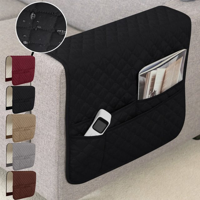 WANERQU Sofa Armlehnen Abdeckung mit Taschen in Schwarz, wasserabweisendes Plaid-Design für dein Sofa oder deinen Stuhl - Bild 1