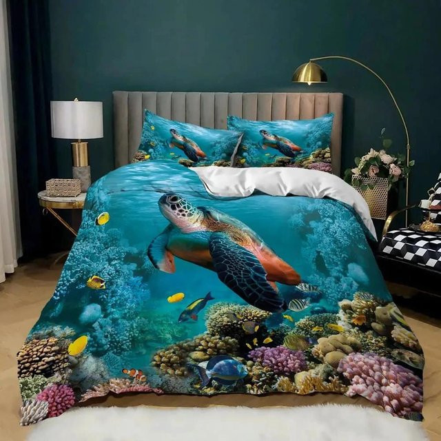 Lodestar Bettwäsche-Set Meeresschildkröte Unterwasserwelt Blau, B/H: 180 x 210 cm - Bild 1