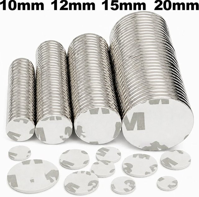 Runde Neodym-Scheiben Magnete mit doppelseitigem Klebeband in Silber für Bastelarbeiten und Kühlschränke - Bild 1