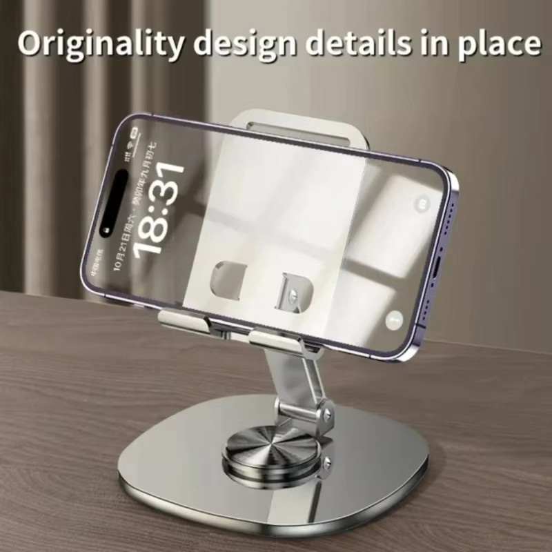 XIKCU Universeller 360 Grad drehbarer und faltbarer Telefon- und Tablet-Ständer in Silber als verstellbarer Desktop-Halter für das Home-Office - Bild 5