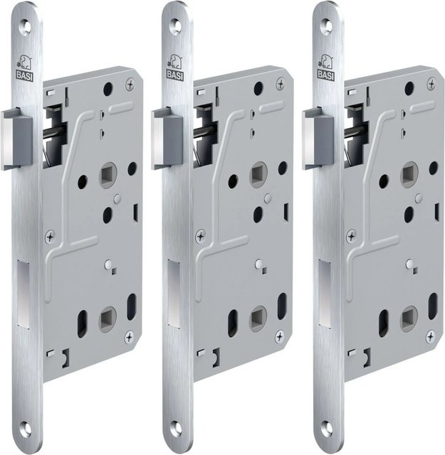 BASI Zimmertürschloss ES 929 BAD DIN Links Rundstulp Edelstahl Silber 3er Set - Bild 1