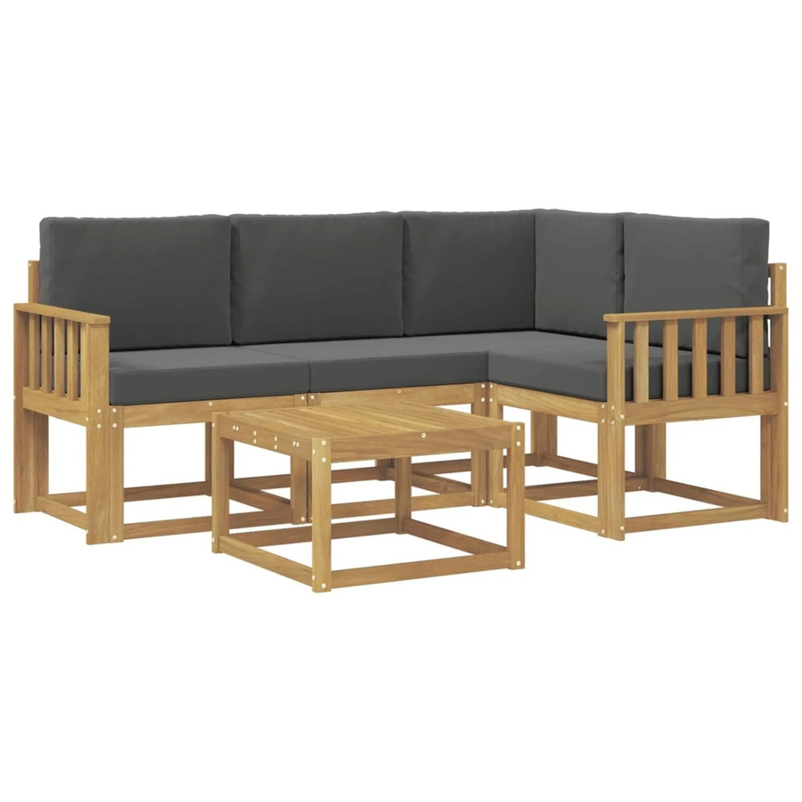 vidaXL Outdoor-Sofagarnitur in L-Form aus Akazienholz mit Kissen, Weiß und Anthrazit - Bild 2