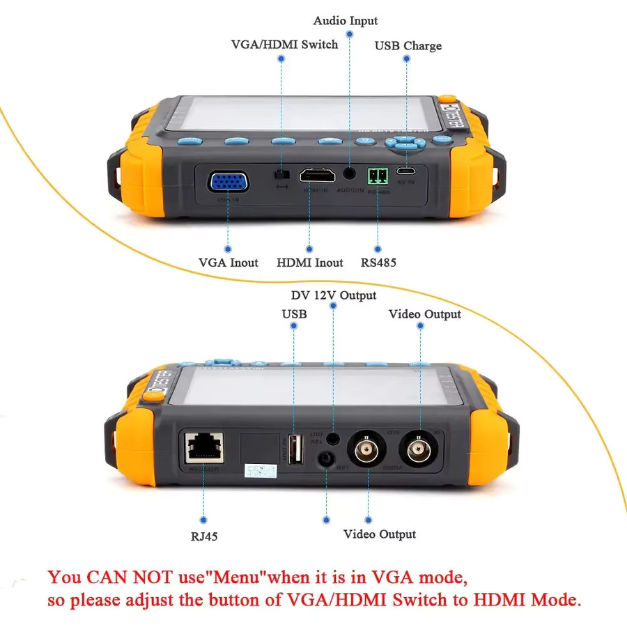 Tragbarer CCTV Tester IV8W 8MP Mini Monitor für AHD/CVI/TVI Kameras mit HDMI und VGA Eingang - Bild 3