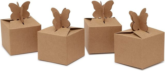 VBS Pappschachtel Schmetterling in Beige und Braun, 4 Stück, B: 10,0 cm, T: 8,0 cm, H: 8,0 cm - Bild 1