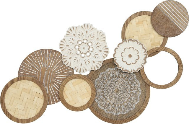 HOMCOM Moderne Holzwanddekoration Geometrische Wandskulptur in Naturholz und Weiß, B/H: 83,8 x 44,5 cm - Bild 1